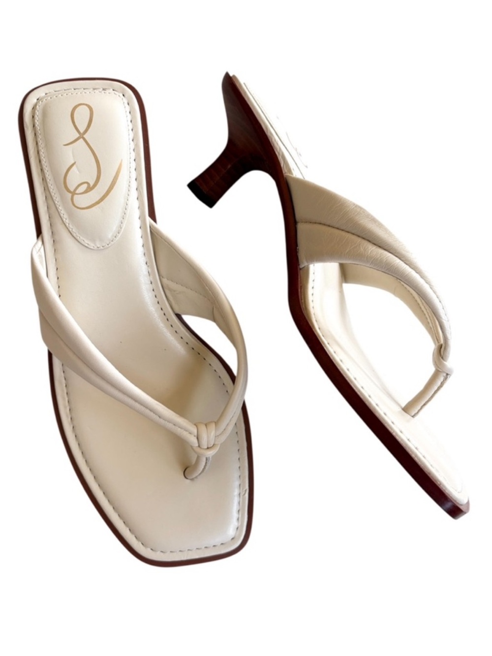 Sam Edelman Cream Leather Thong Heel Sandals